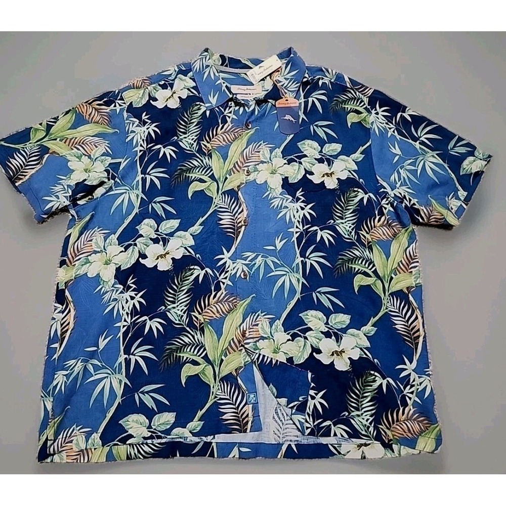Tommy Bahama Mens 3XL Maritime Blue Floral Silk Camp Shirt NWT